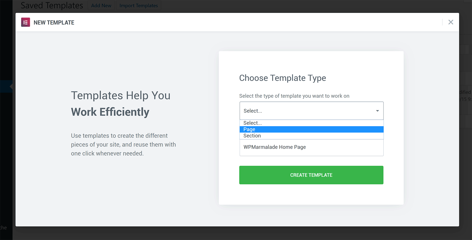 Add New Template in Elementor