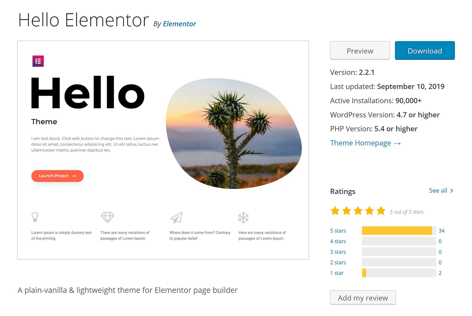 Hello Elementor WordPress Theme