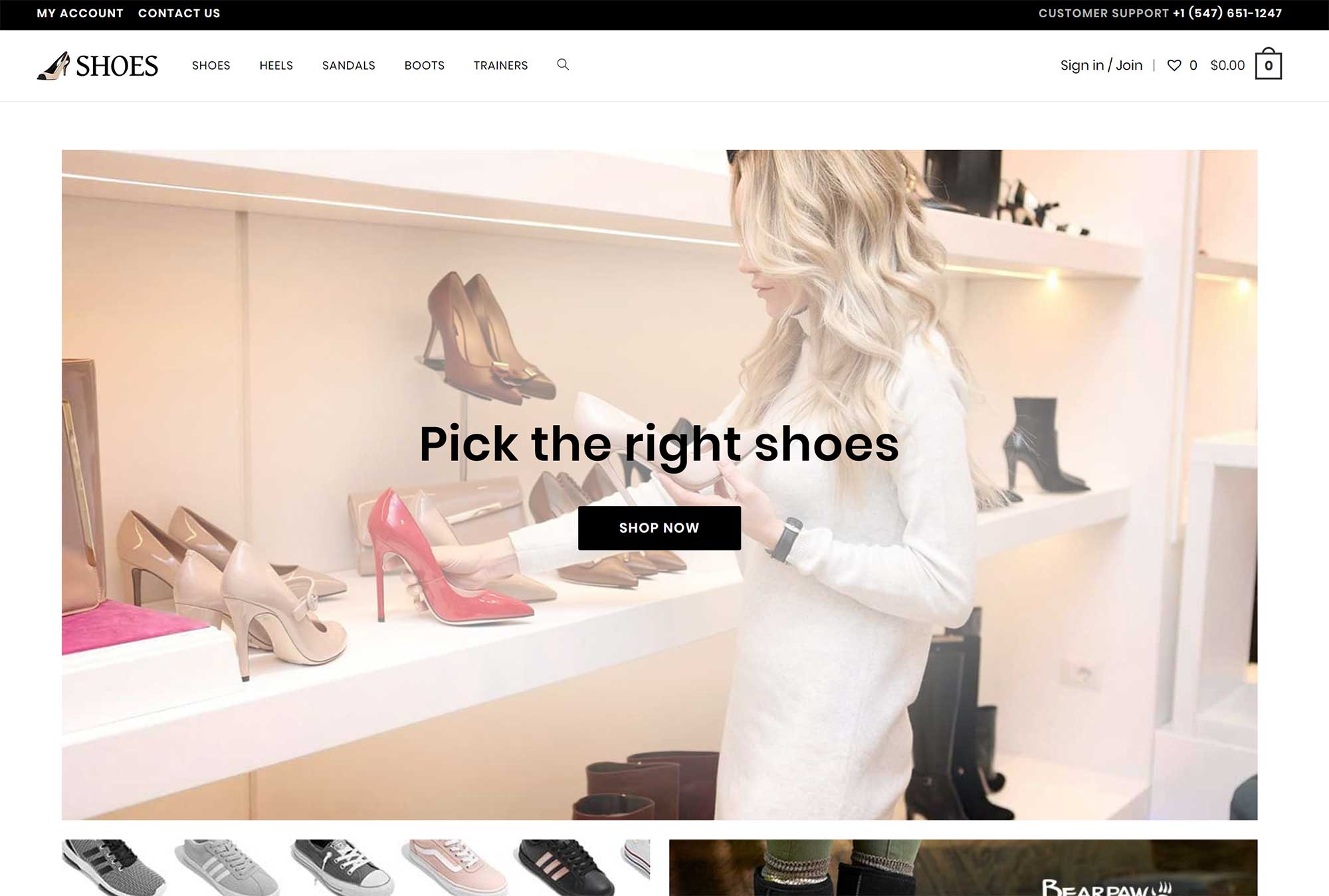 Shoes Website Design in OceanWP