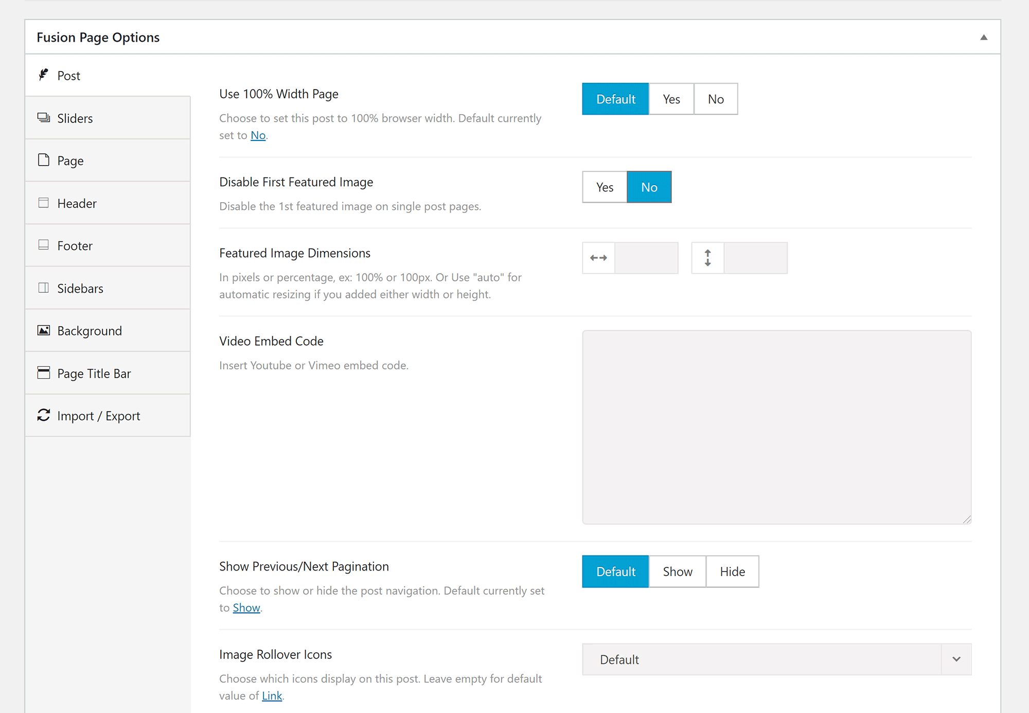 Avada Fusion Page Options