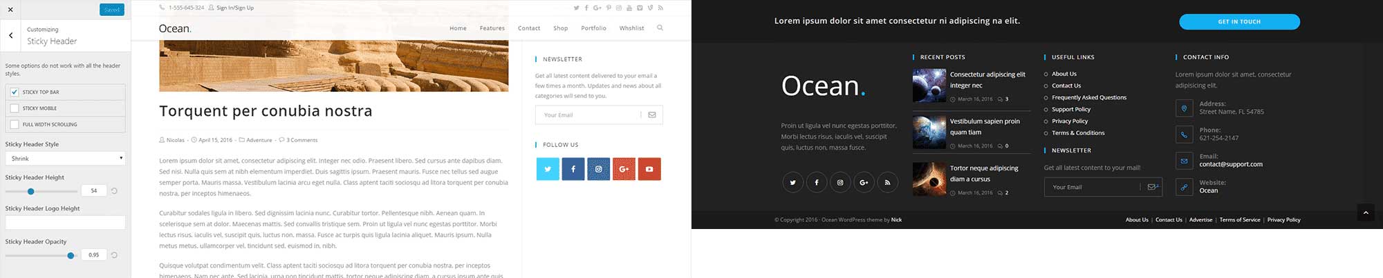 OceanWP Sticky Header and Footer Callout