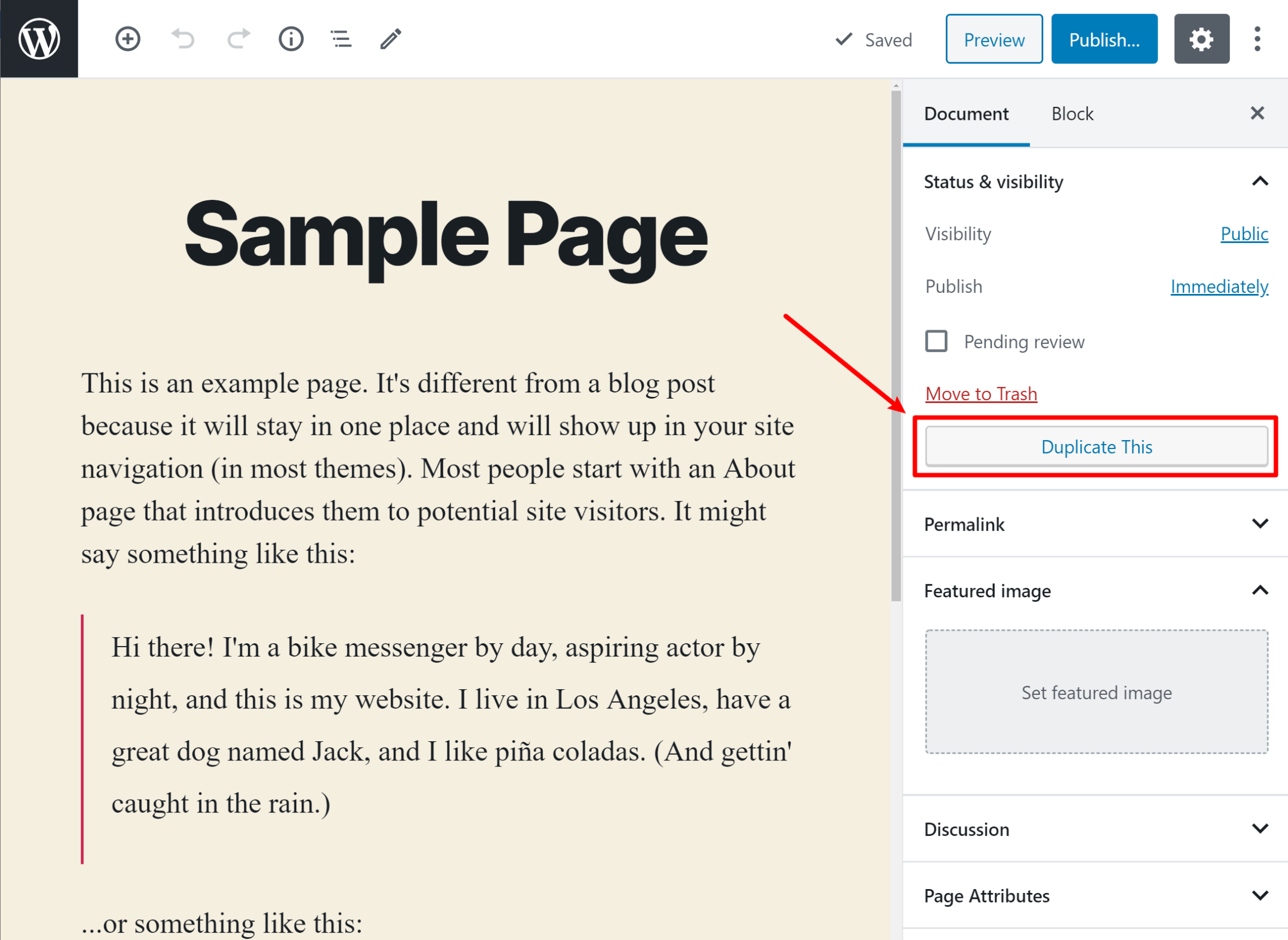 Duplicate This button in WordPress editor