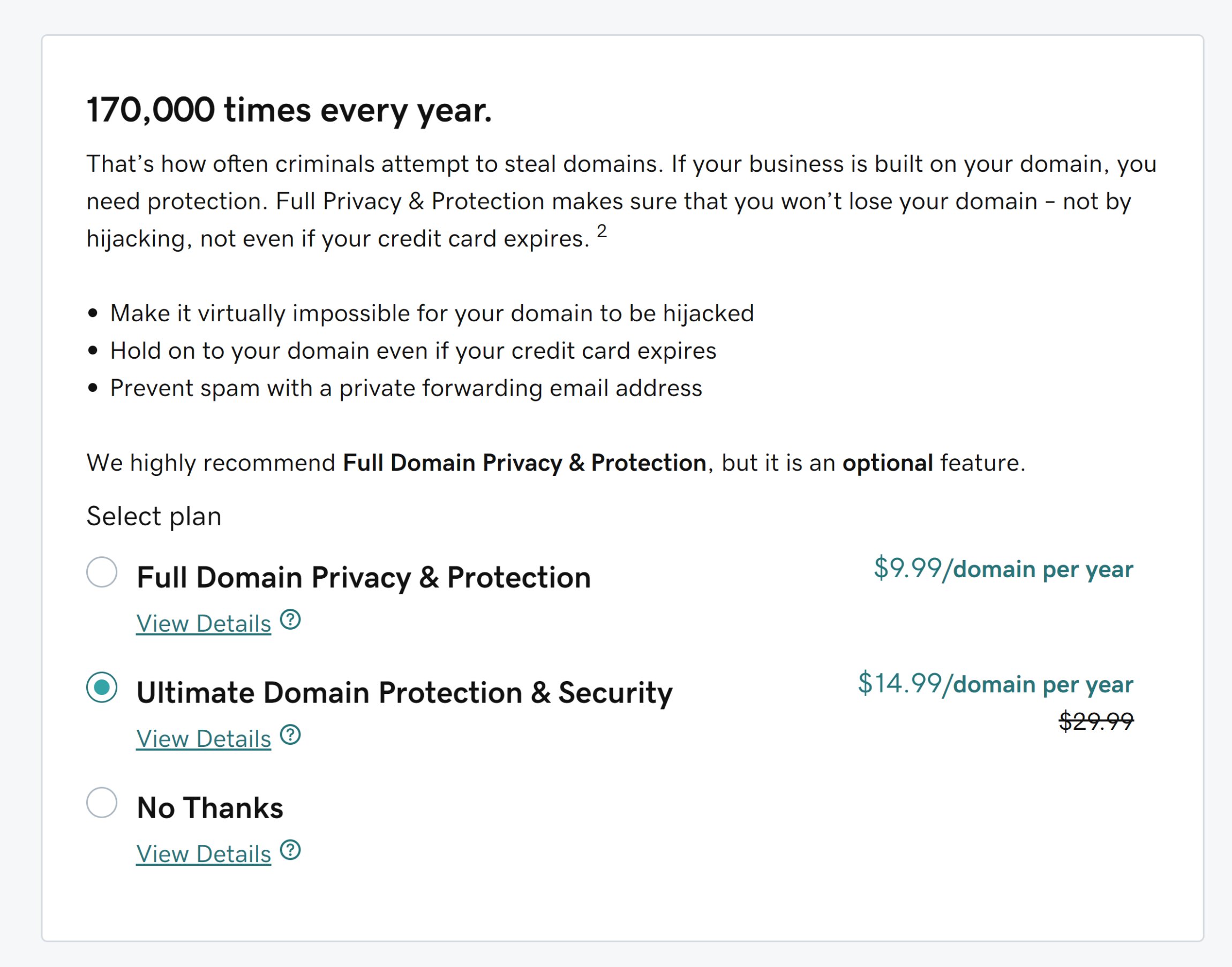 GoDaddy Whois Privacy Costs