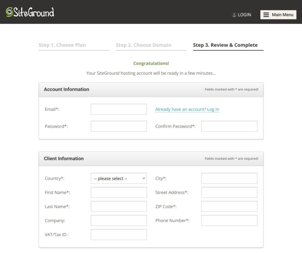 How to purchase web hosting at SiteGround