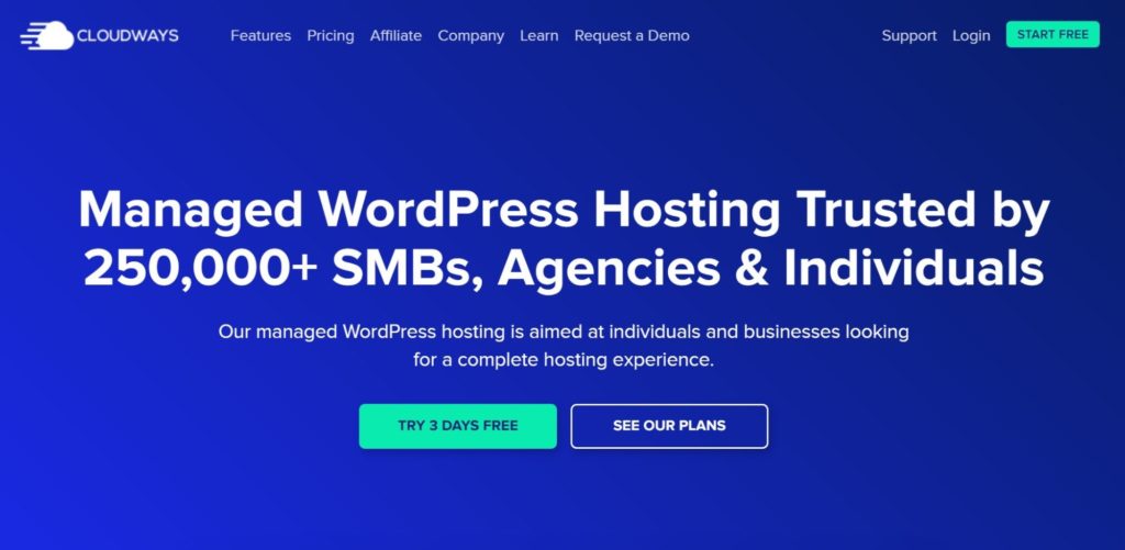 The Cloudways WordPress hosting page