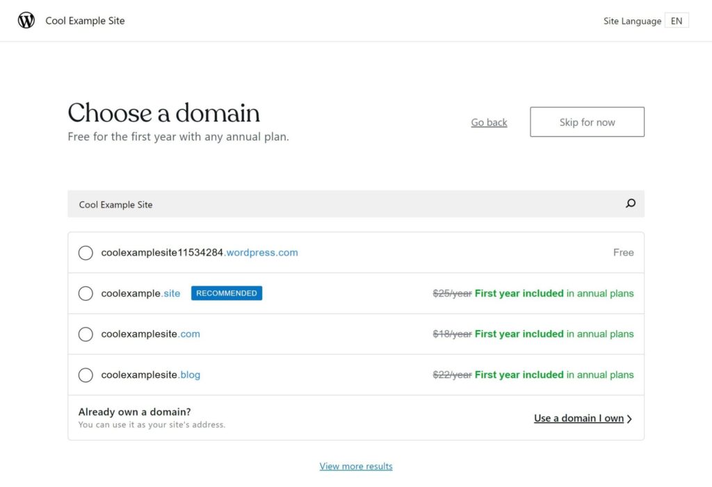 Choosing your domain name with WordPress.com.