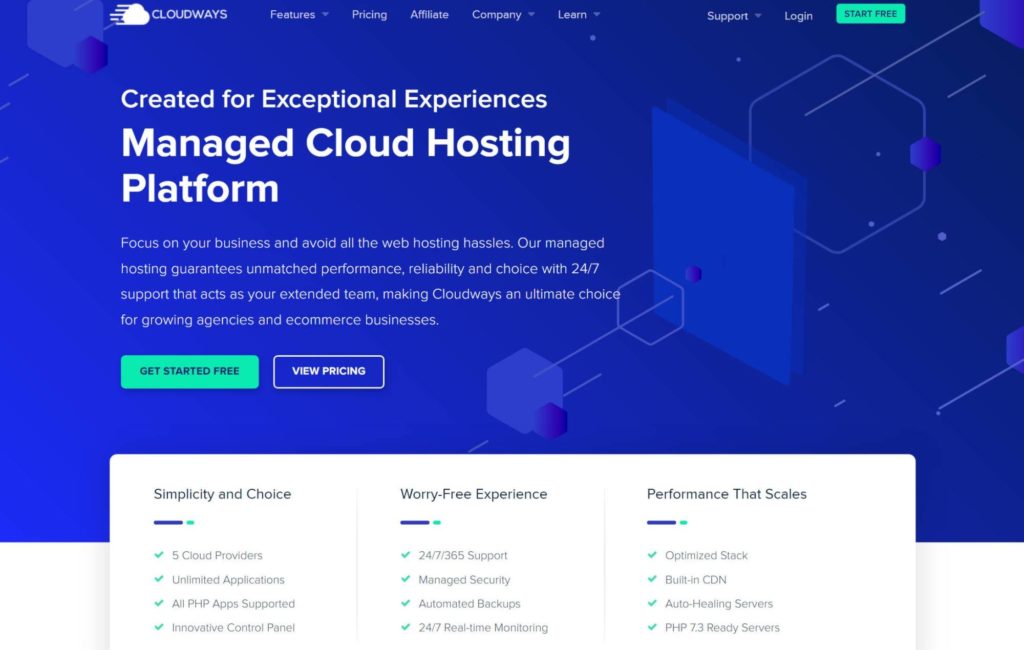 The Cloudways homepage
