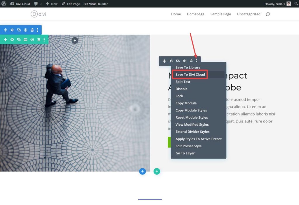 Another way to save layouts to Divi Cloud
